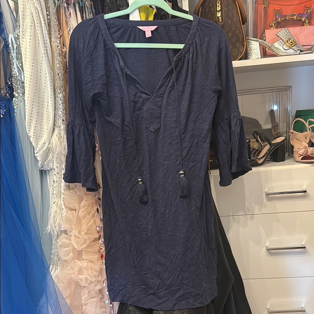 Navy Women's Top with Tassel Details